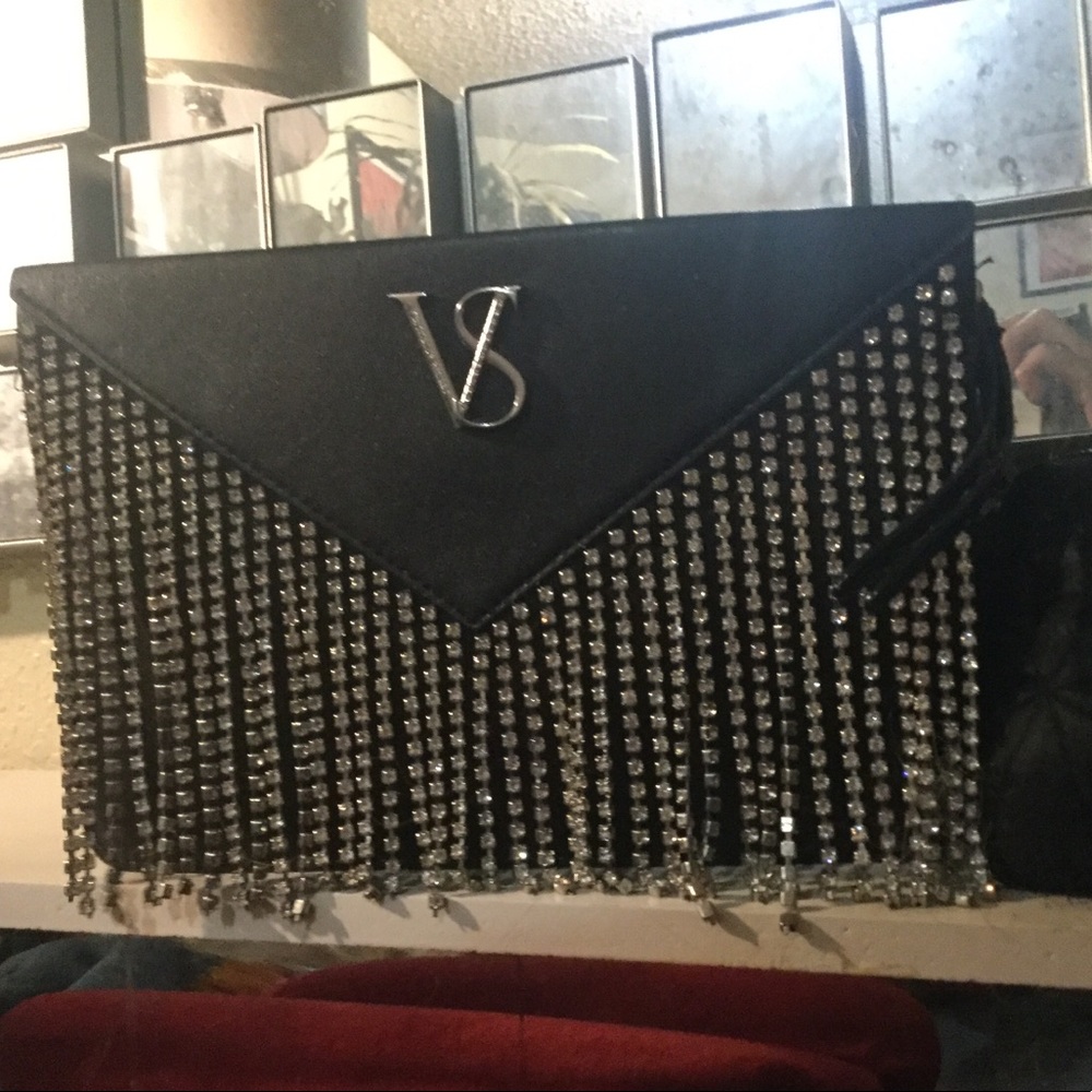 Beautiful Victoria secret cosmetic bag w rhinestone tassels silver